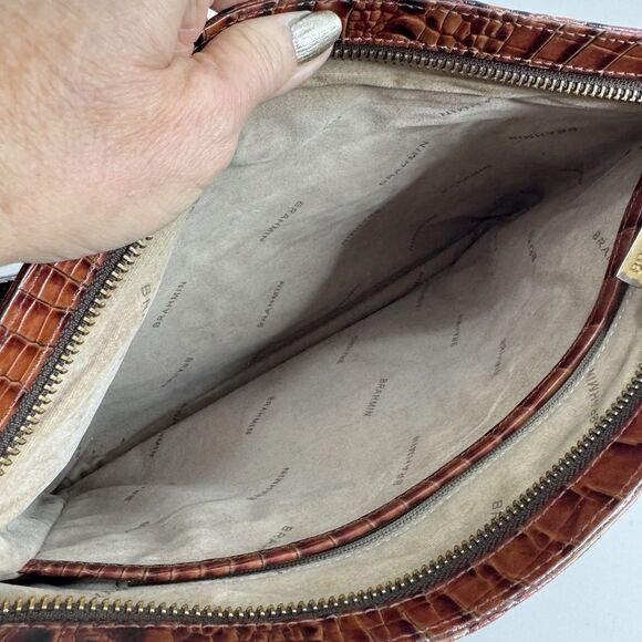 Brahmin Pecan All Day Melbourne Crocodile Embossed Leather Crossbody Bag * Read - Picture 8 of 9